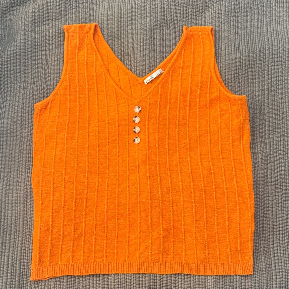 Orange Sleeveless Knit Top